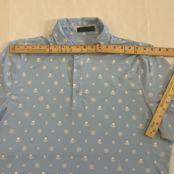 G-Fore Shirt Adult Size XL Sky Blue Allover Skull Print Golf Polo Rugby Mens - Picture 7 of 13